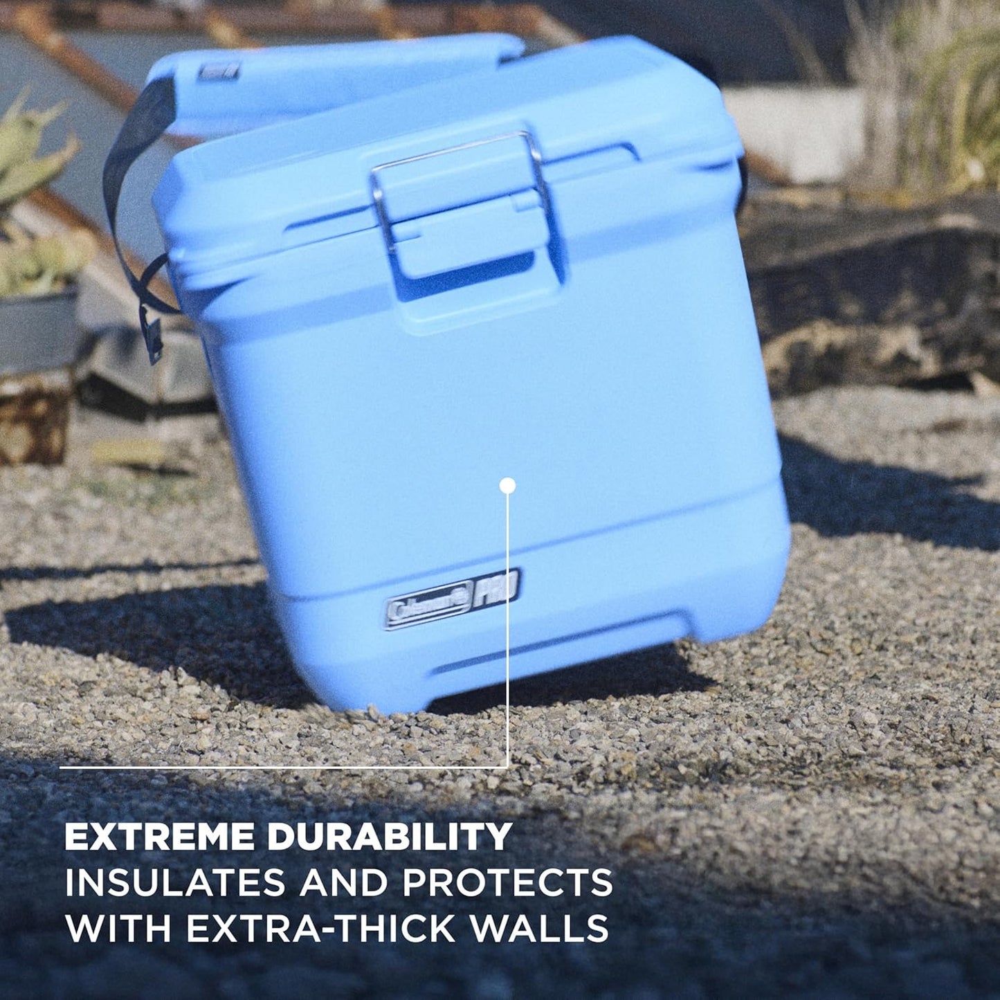 Coleman Pro Heavy-Duty Ultra-Light Premium Hard Cooler, 92/74/36-Can Capacity, Extra-Thick Insulation Keeps Ice up to 5/4/3 Days, 55-Quart Wheeled Cooler or 45/25 qt (No Wheels), Blue Sky