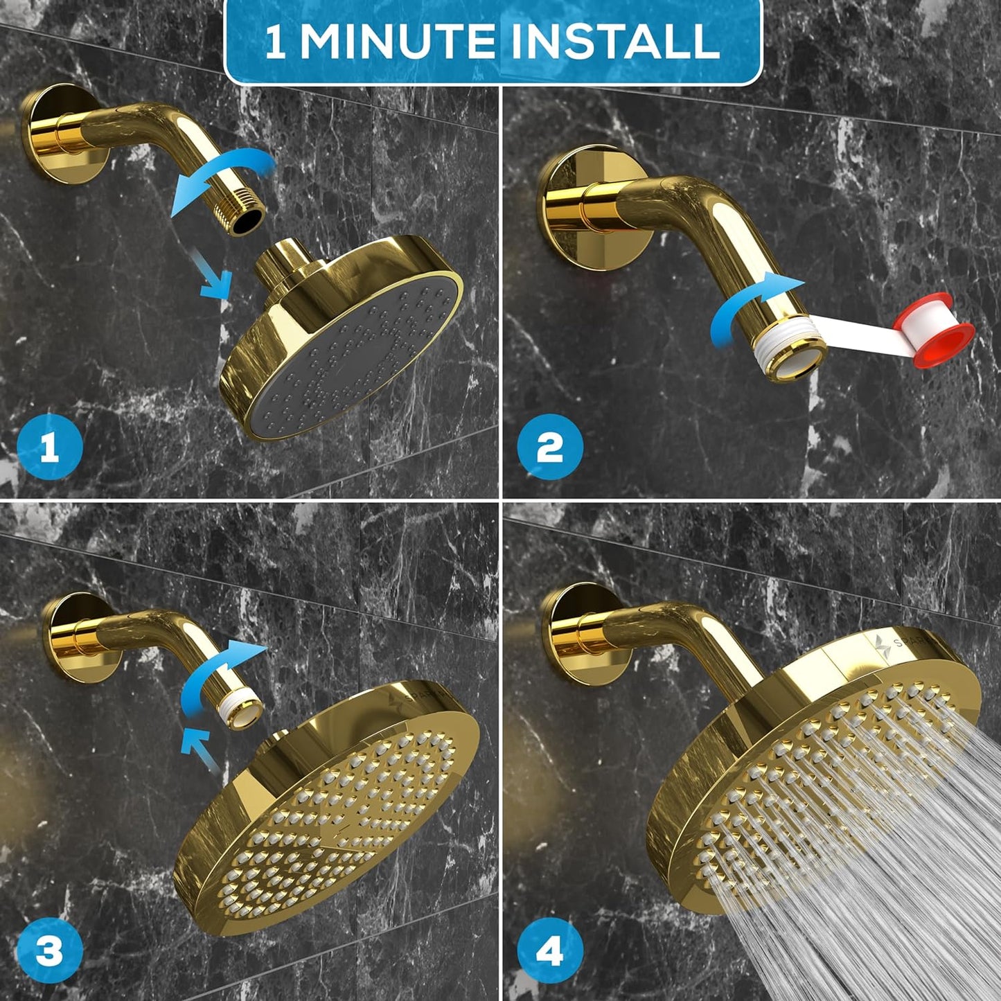 SparkPod Shower Head - High Pressure Rain - Premium Quality Luxury Design - 1-Min Install - Easy Clean Adjustable Replacement for Your Bathroom Shower Heads (Luxury Polished Chrome, 6 Inch Round)