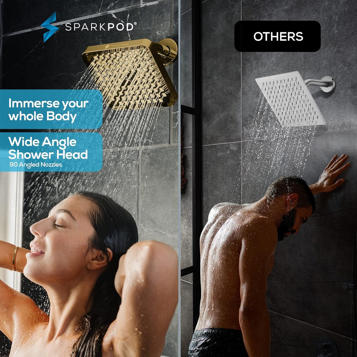 SparkPod Shower Head - High Pressure Rain - Premium Quality Luxury Design - 1-Min Install - Easy Clean Adjustable Replacement for Your Bathroom Shower Heads (Luxury Polished Chrome, 6 Inch Round)