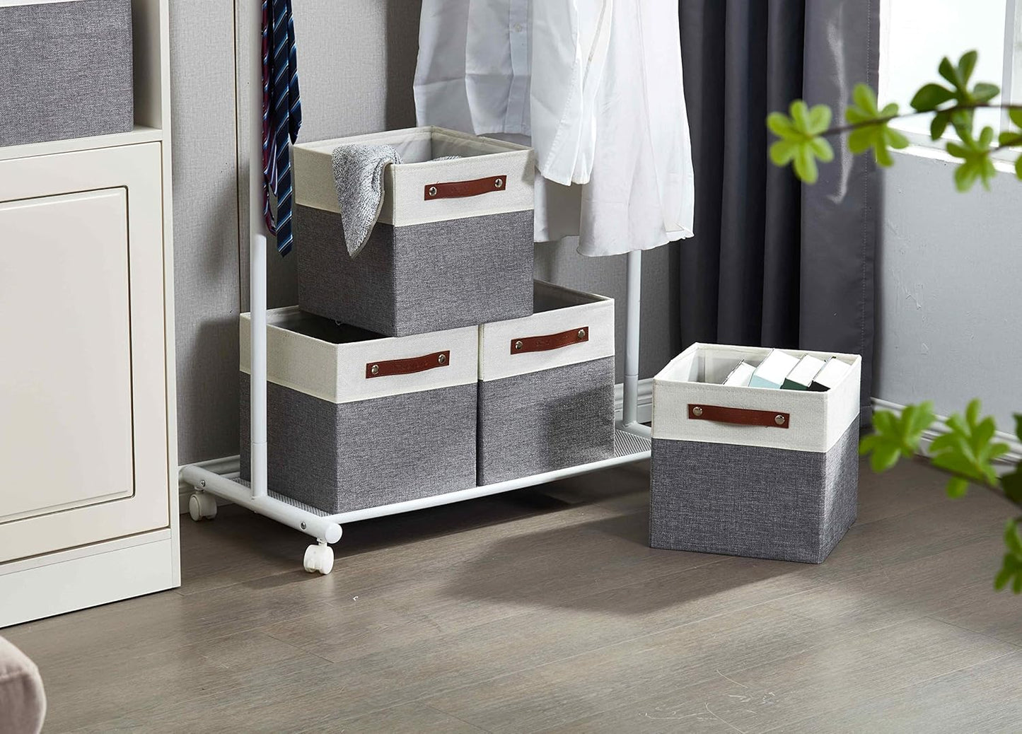 DECOMOMO Fabric Cube Storage Bin - Storage Baskets for Shelves, Kallax (Grey & White, 13 inch Cube) - 4 Pack