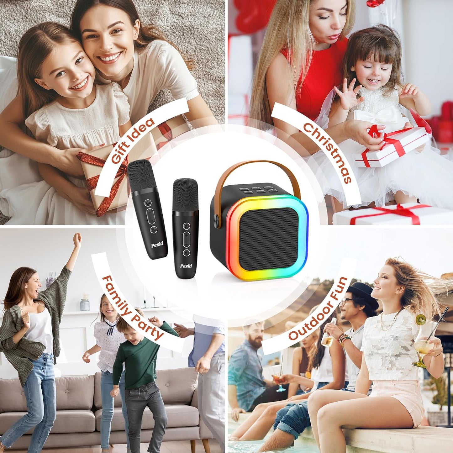 Karaoke Machine for Kids Adults, Portable Bluetooth Mini Karaoke Microphone Singing Speaker Karaoke Player with 2 Wireless Mic Toys for All Smartphones,Birthday, Family,Home Party (Purple)