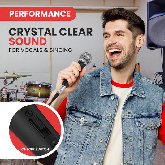 Pyle Professional Dynamic Vocal Microphone - Moving Coil Dynamic Cardioid Unidirectional Handheld Microphone with ON/OFF Switch Includes 15ft XLR Audio Cable to 1/4'' Audio Connection - PDMIC59 - PuriLite