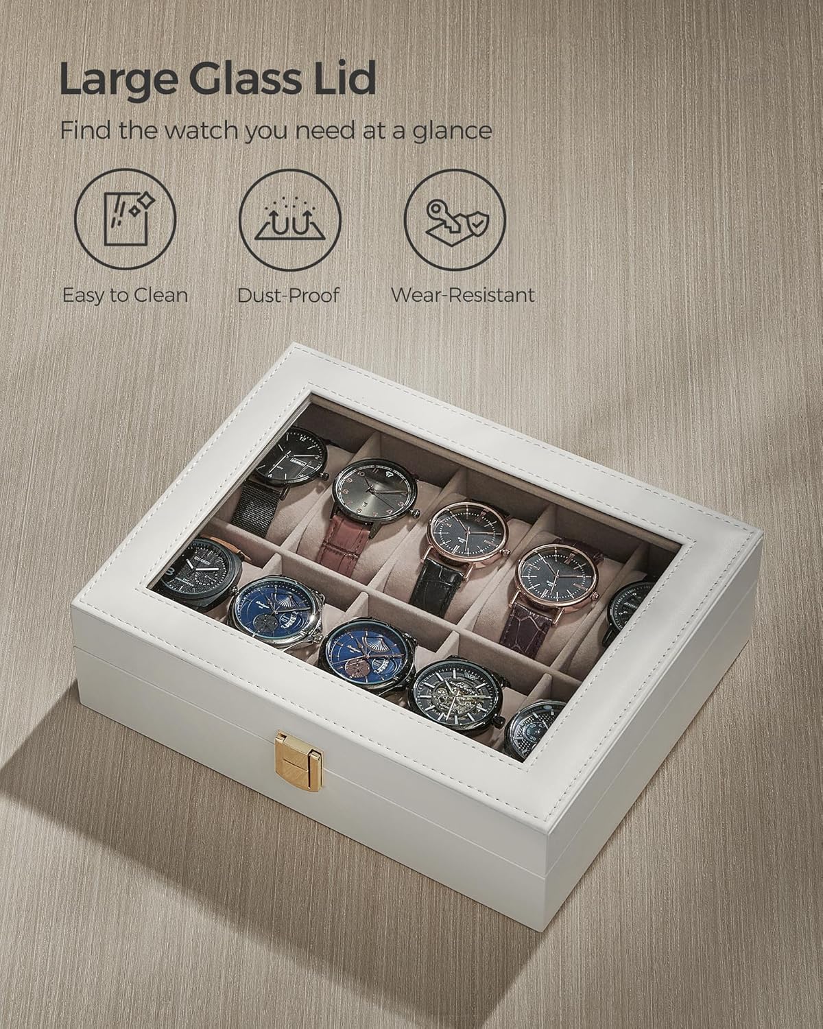 SONGMICS Watch Box, 6-Slot Watch Case, Watch Box Organizer, Black Synthetic Leather, Greenish Gray Lining UJWB06BK