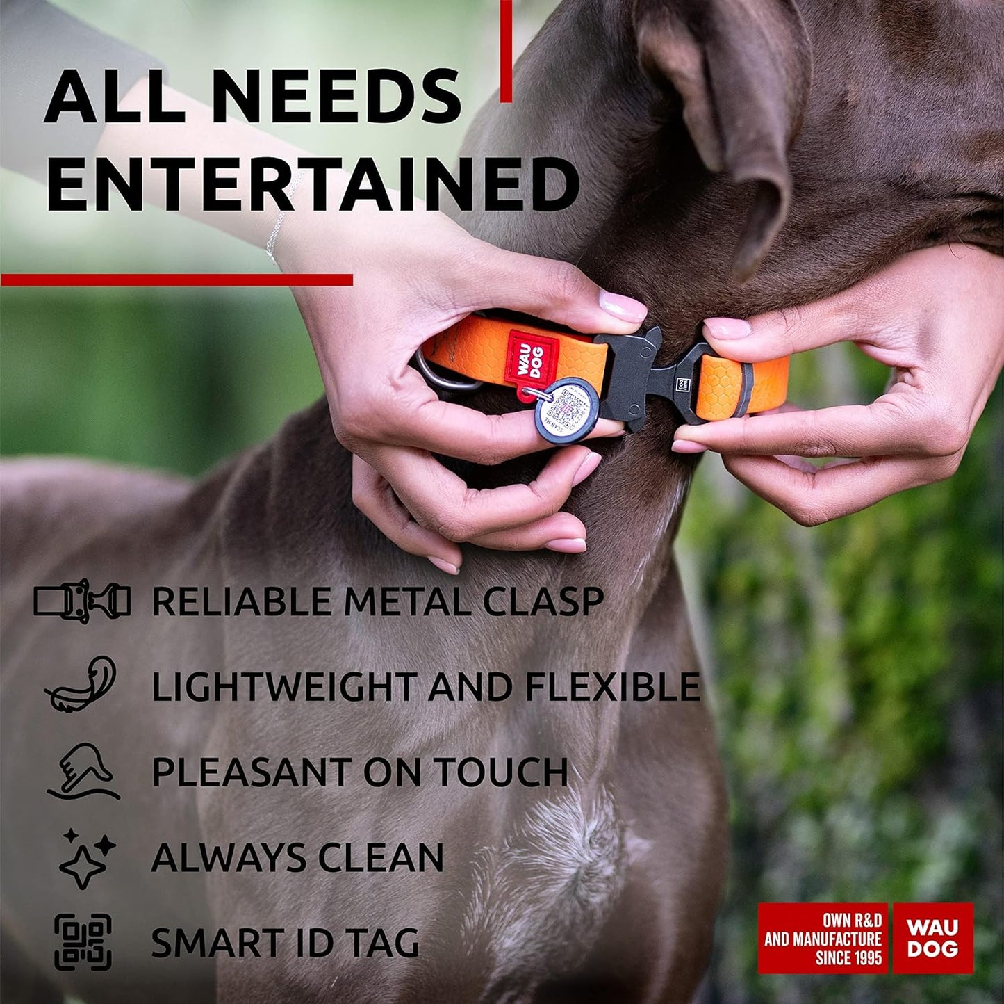 Waterproof Dog Collar - Adjustable Glow Dog Collar for Large Dogs, Small and Medium Dogs - Heavy Duty Dog Collars with Durable Metal Clasp and QR Dog Tag - Glow in The Dark Dog Collars