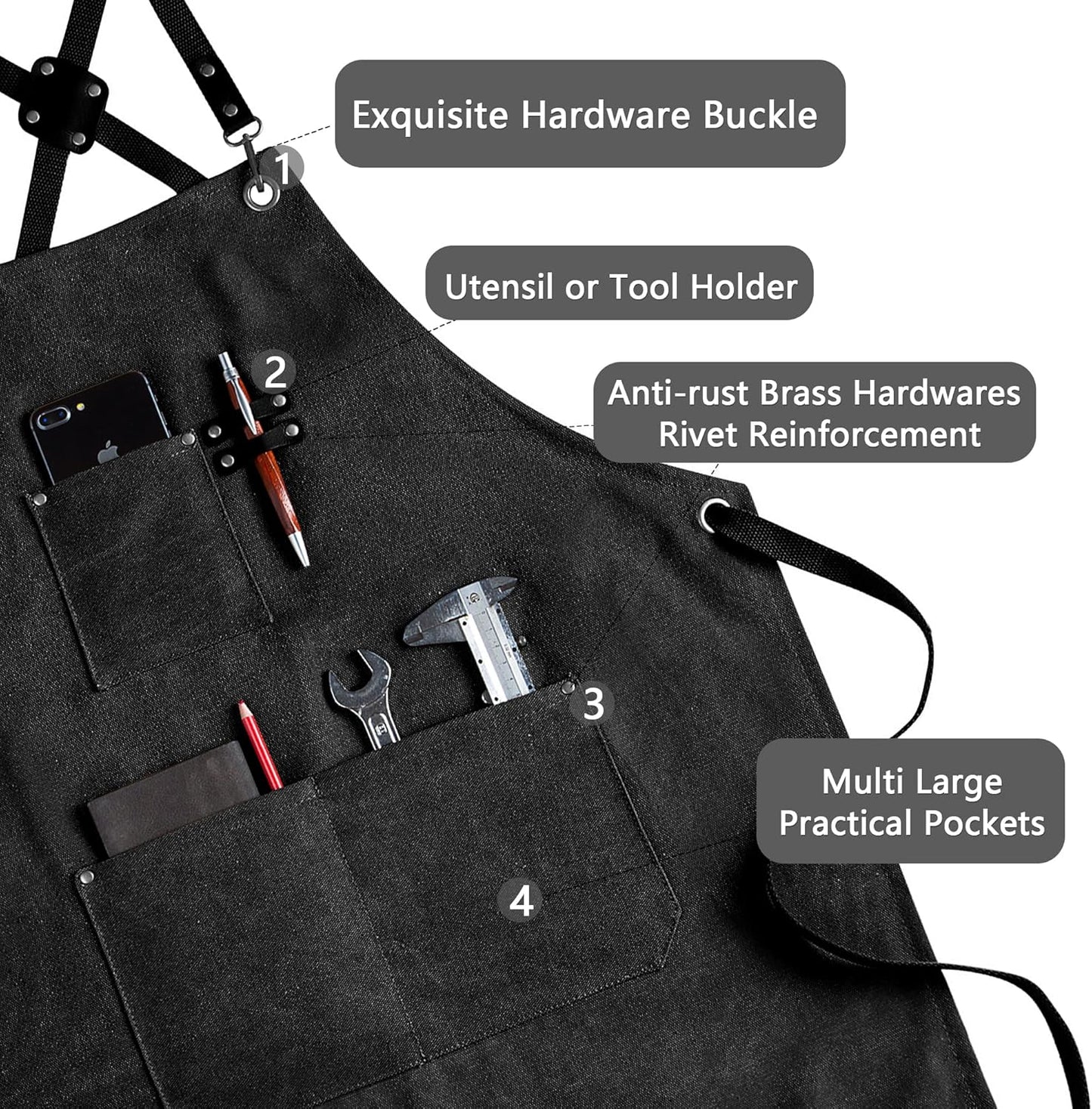 CONTAIL Chef Apron for Men Women,Canvas Aprons with Pockets-Cross Back Kitchen Apron for Cooking Grilling Baking BBQ Barber