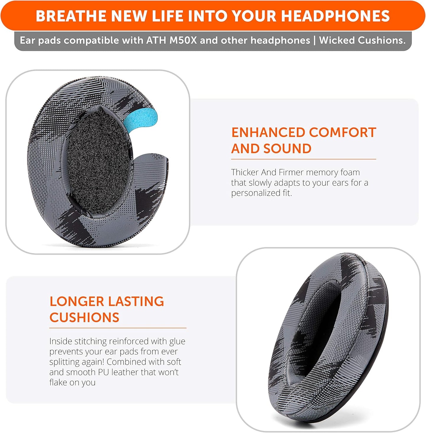 WC PadZ - The Ultimate Upgraded Earpads by Wicked Cushions - Compatible with Audio Technica, HyperX, SteelSeries Arctis & More - Extra Thick - Bigger Opening - Softer Memory Foam | (90s Black)