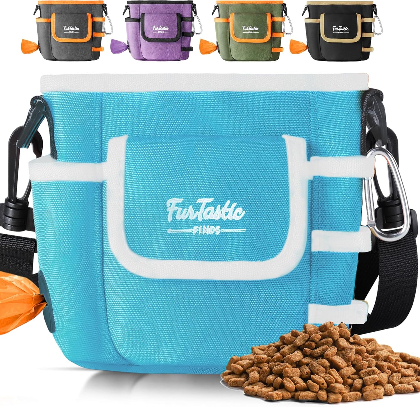 FurtasticFinds Dog Treat Pouch with Quick-Release Magnetic Closure, 3-Way Wear Treat Bags, 900D Waterproof Fabric, 4 Storage Spaces, Treat Pouch for Pet Training Walking (Green)