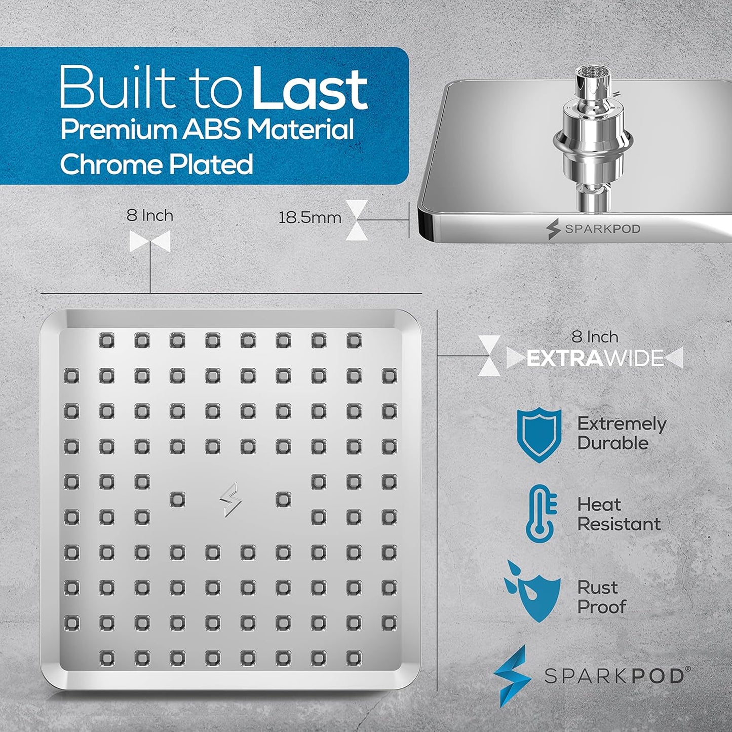SparkPod Shower Head - High Pressure Rain - Premium Quality Luxury Design - 1-Min Install - Easy Clean Adjustable Replacement for Your Bathroom Shower Heads (Luxury Polished Chrome, 6 Inch Round)