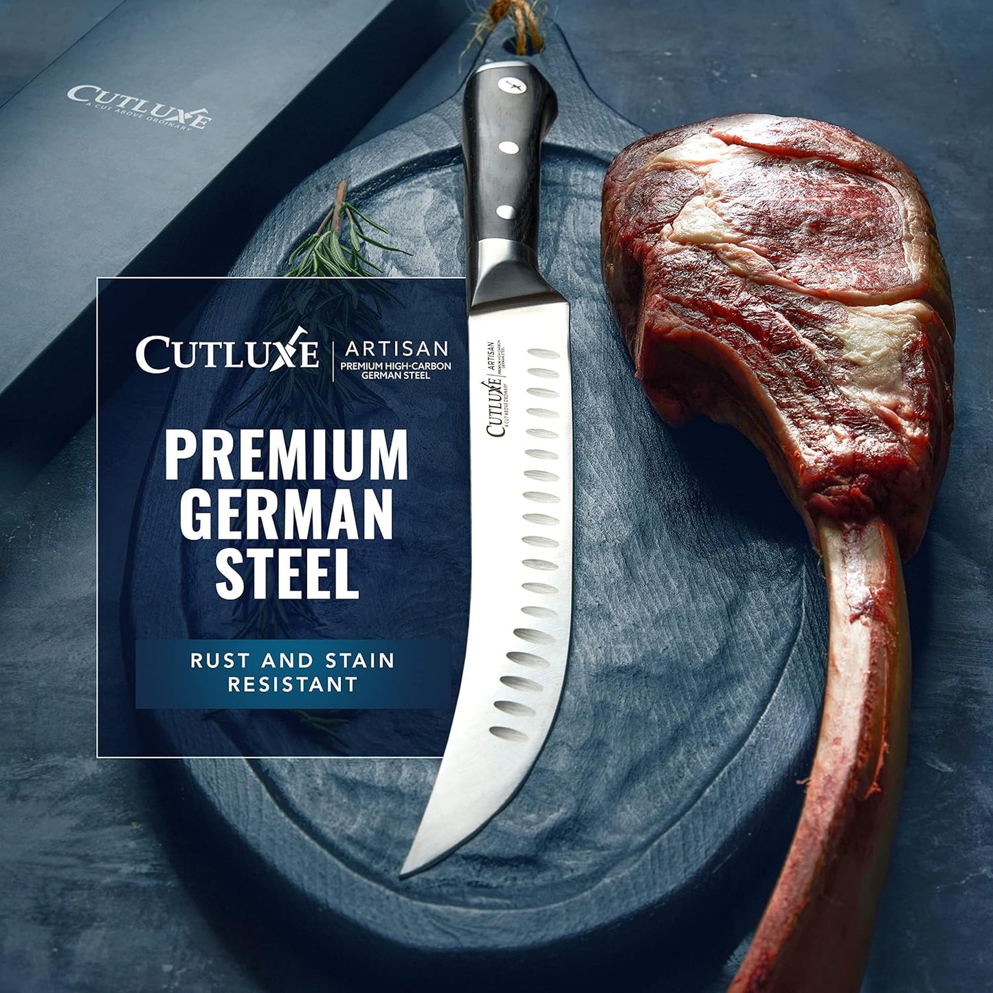 Cutluxe Butcher Knife – 10″ Cimeter Breaking Knife, Razor Sharp Forged High Carbon German Steel, Full Tang Carving Knife, Ergonomic Handle Design – Artisan Series