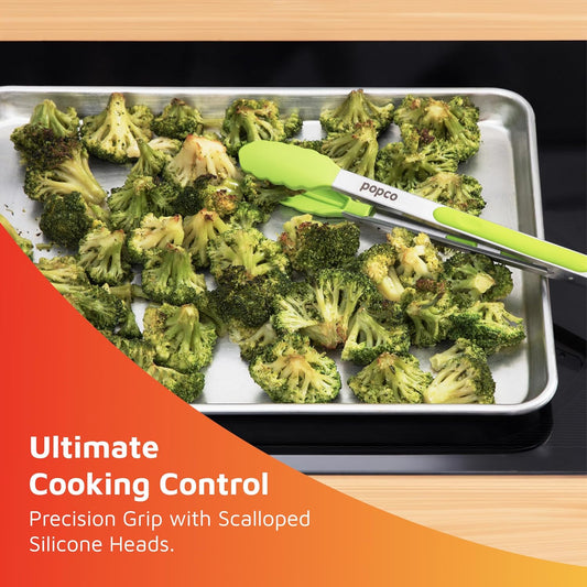 The Original Popco Tongs for Cooking - Set of 3 (7, 9, 12 inches) - Heavy Duty, 304 Stainless Steel BBQ and Kitchen Tongs with Silicone Tips (3 Colors Available) - PuriLite