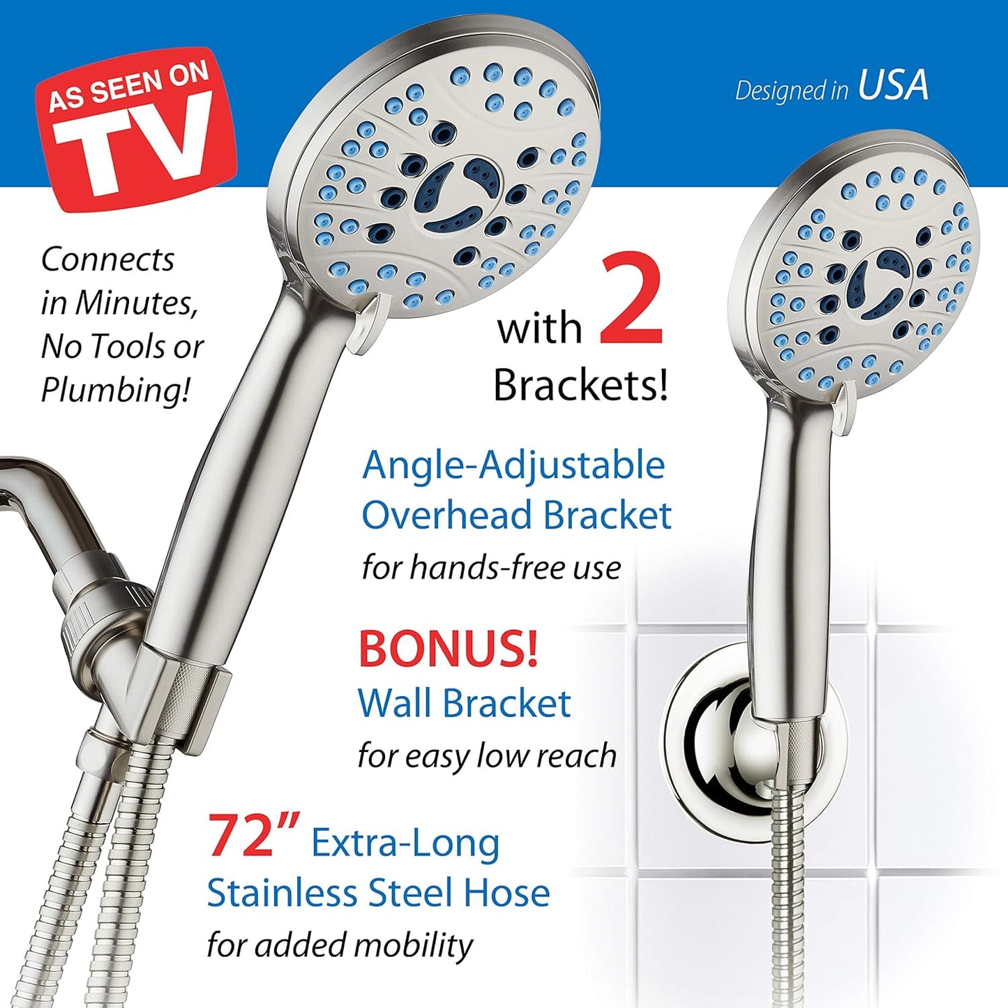 Purilite Select 8-Setting Handheld Shower Head – High Pressure, Self-Cleaning, Total Shower Hygiene System