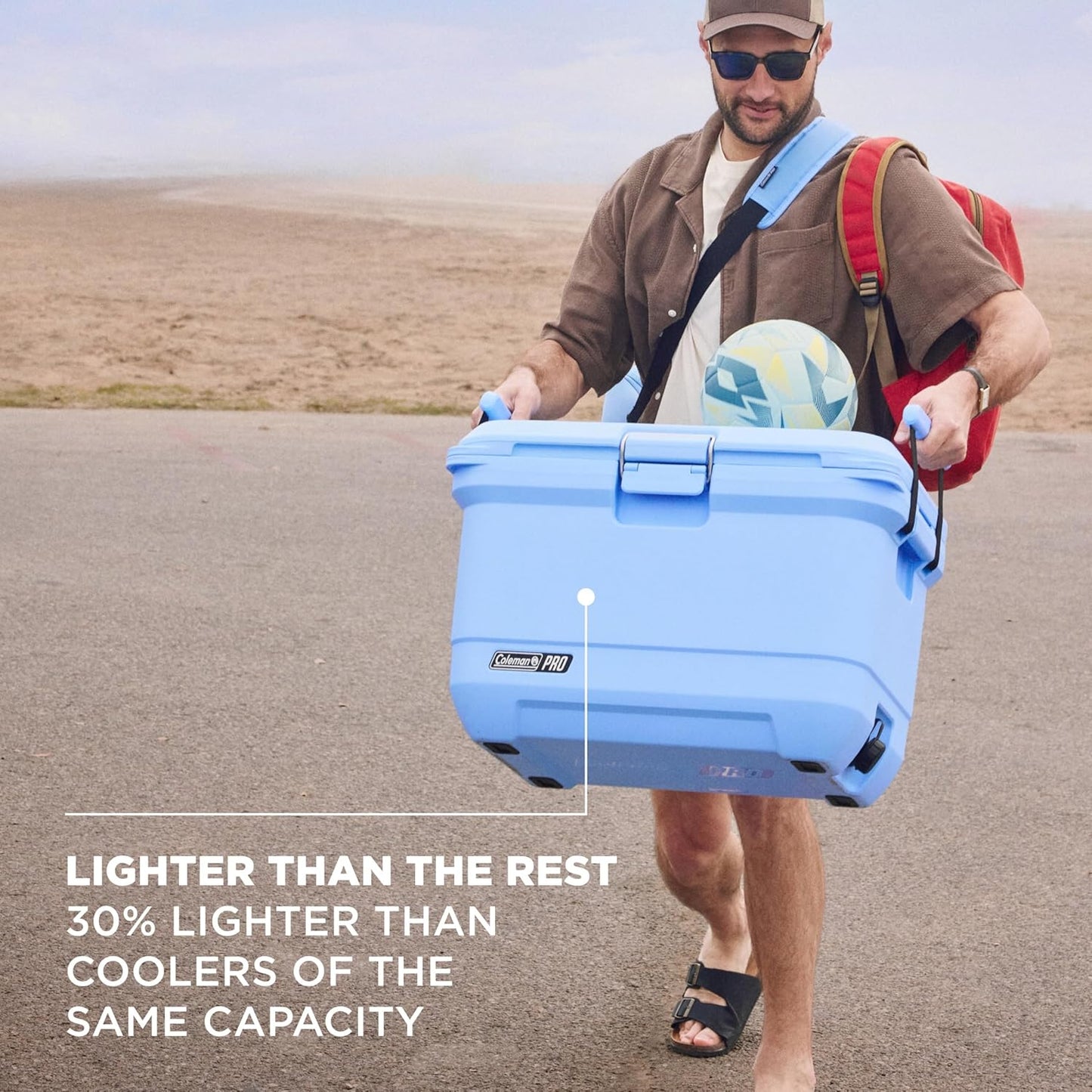 Coleman Pro Heavy-Duty Ultra-Light Premium Hard Cooler, 92/74/36-Can Capacity, Extra-Thick Insulation Keeps Ice up to 5/4/3 Days, 55-Quart Wheeled Cooler or 45/25 qt (No Wheels), Blue Sky