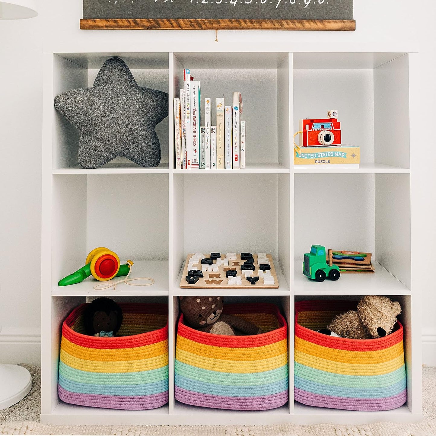 OrganiHaus Soft Woven Baskets for Storage Organization Set of 3, Cotton Rope Nursery Storage Baskets for Shelves, Square Book Bins, Bathroom Towel Hamper, Dog Toy Bins, Panier Rangement - Light Honey