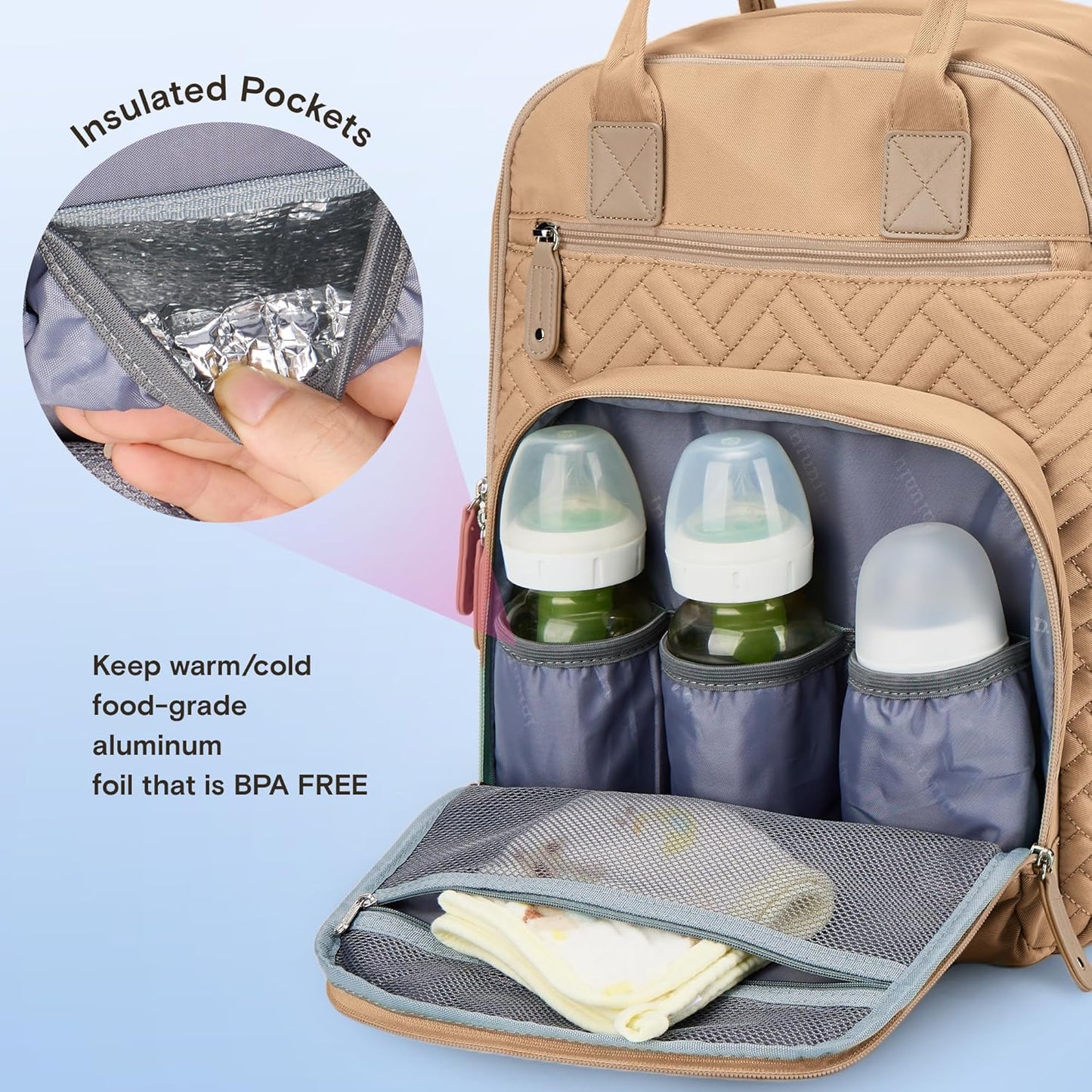 Diaper Bag Backpack, iniuniu Large Baby Bags with Diaper Pouch, Washable Changing Pad, Pacifier Case and Stroller Straps