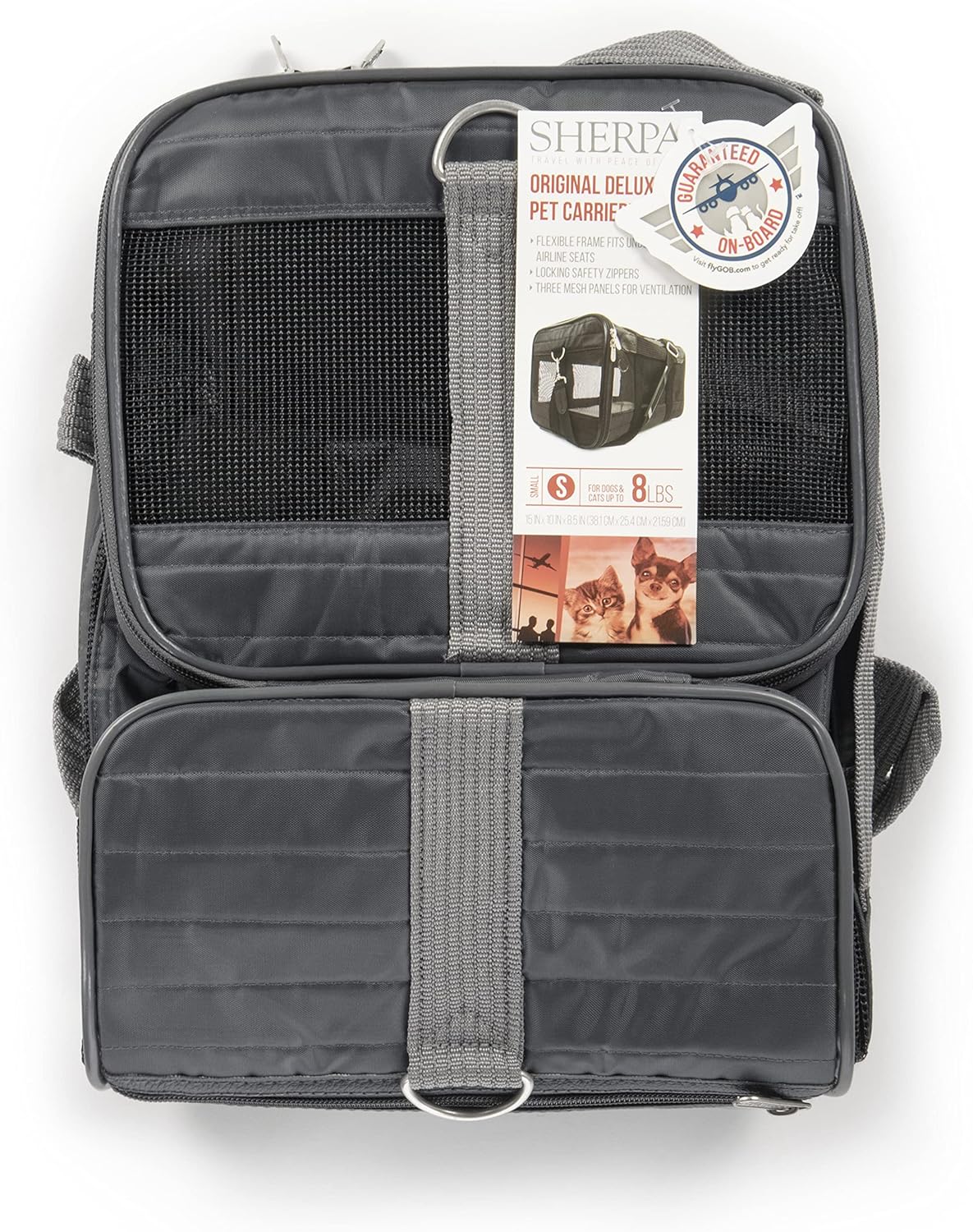 Sherpa Original Deluxe Travel Bag Pet Carrier, Airline Approved & Guaranteed-On-Board - Mesh Panels & Spring Frame, Locking Safety Zippers, Machine Washable Liner - Charcoal Gray, Medium