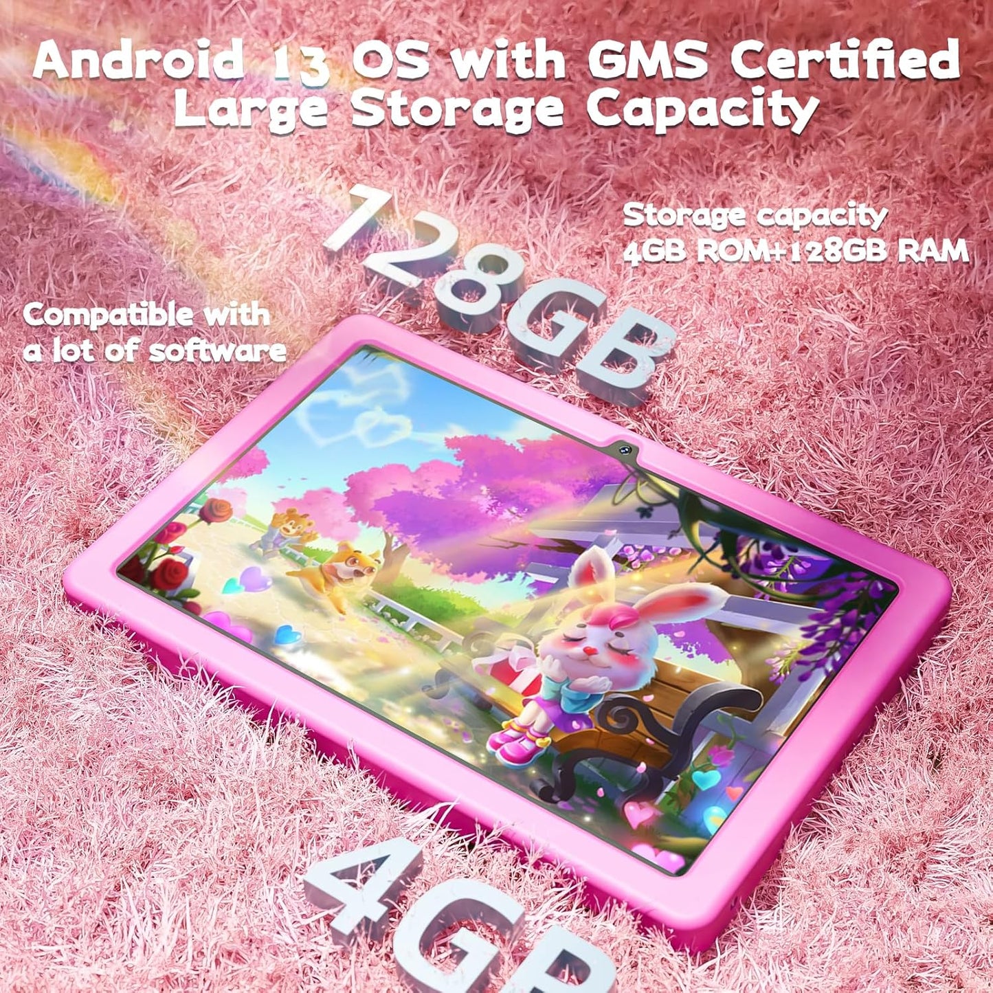 SGIN 10.1 Inch Tablet, 4GB RAM 128GB ROM, Android 13 Tablets, Octa-Core 2.0Ghz Processor, 1280 * 800 IPS Screen, 2MP+8MP Camera, 6000mAh, WiFi, Bluetooth 5.0 (Pink)
