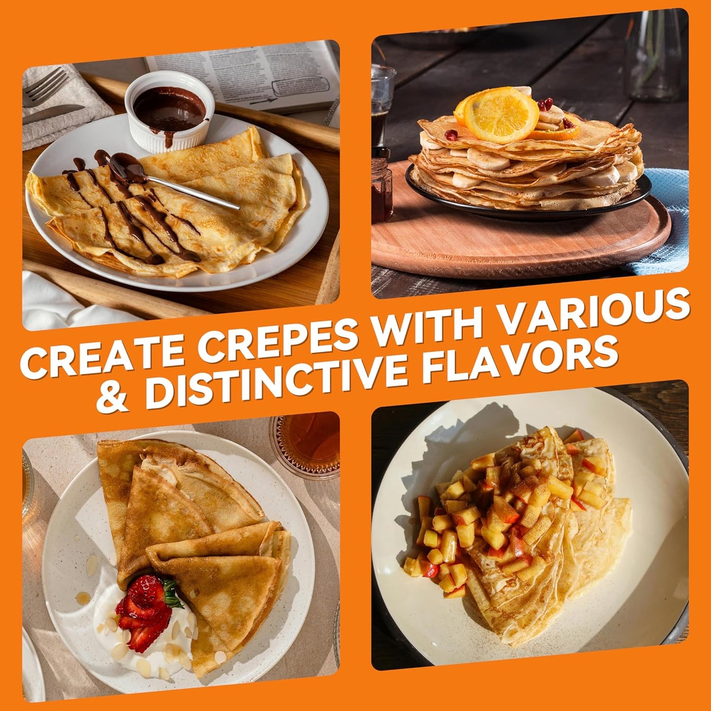 Baker's Friend Crepe Maker Machine with Auto Power Off, Portable Crepe Maker with Non Stick Dipping Plate, Automatic Temperature Control (Graphite)