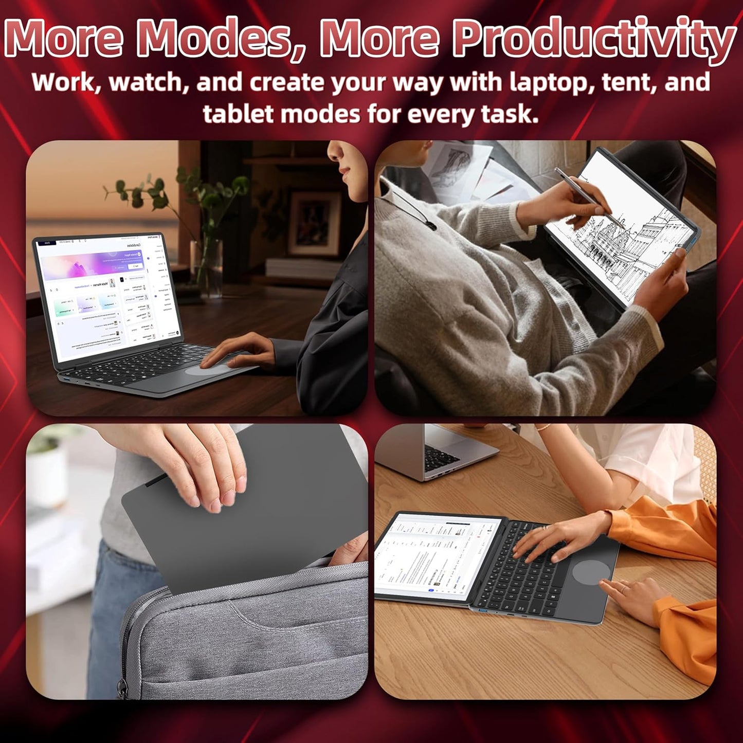 2025 New 2 in 1 Touchscreen Laptop, 11" FHD 1920x1200 IPS Display, Intel 12th Gen N100, 16GB DDR4 RAM, M.2 SSD, 360° Flip, Ultra-Portable Notebook for Students & Professionals (16GB RAM | 256GB SSD)