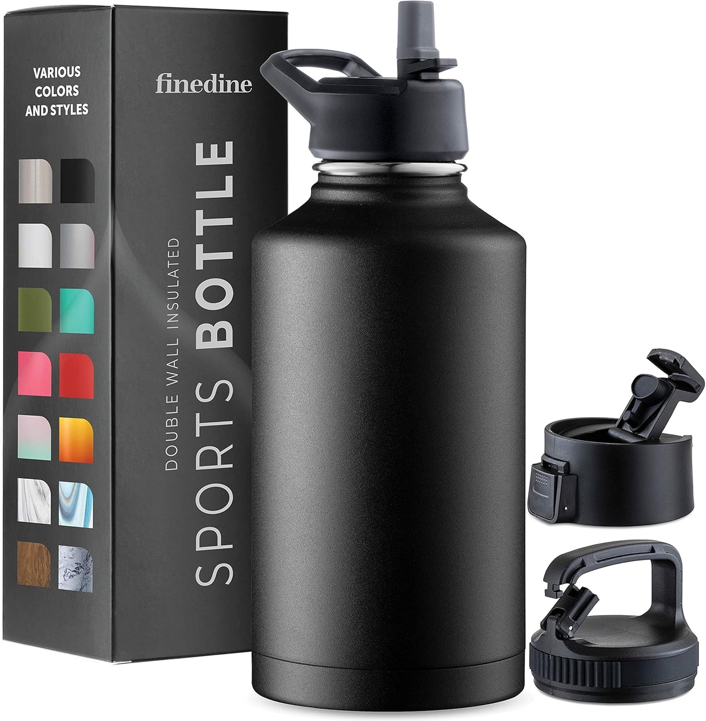 FineDine Water Bottle - Stainless Steel Insulated Water Bottle with Straw Lid, Flip Lid & Wide-Mouth Cap - Keeps Hot and Cold - 25 Oz / 739ml - Pure Pearly White