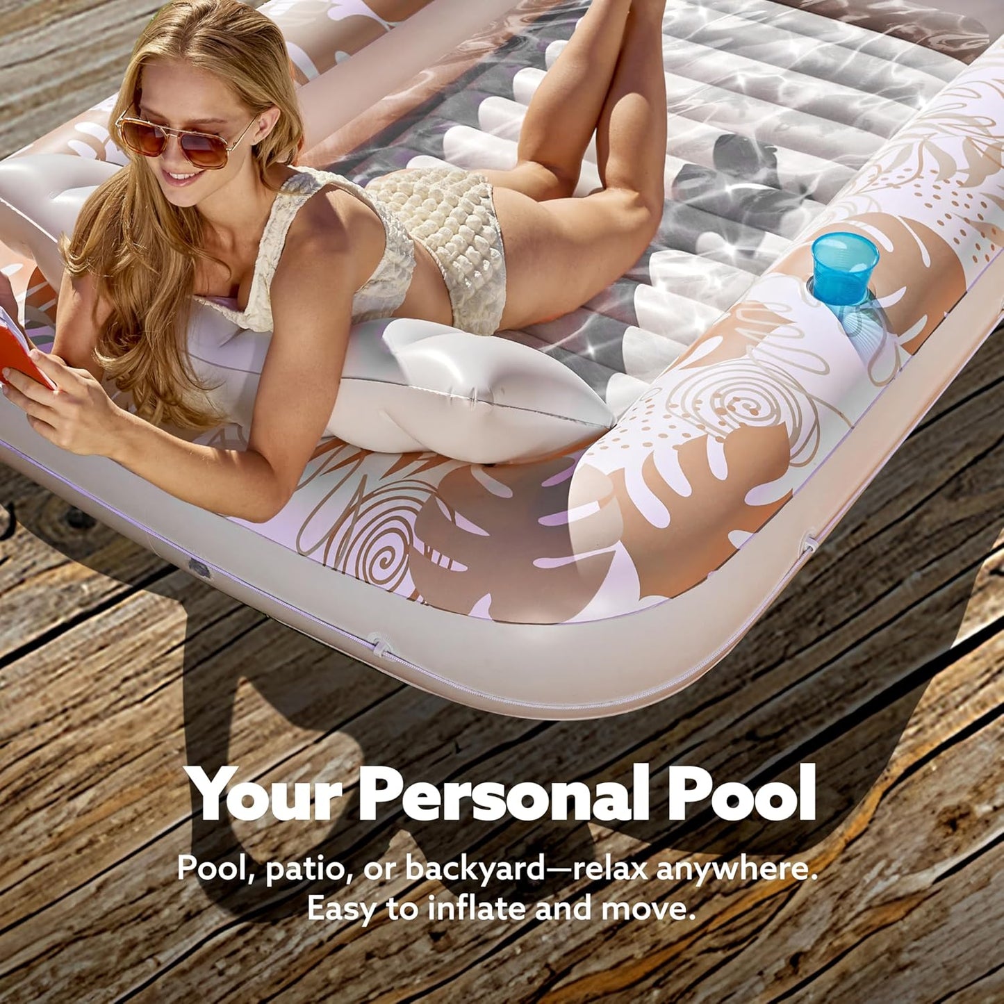 Sloosh Inflatable Tanning Pool Lounger Float-XL, 85" x 57" Extra Large Suntan Sun Tan tub for Adults, Bed Blow up, Raft Lounge Floatie, XL-Blue