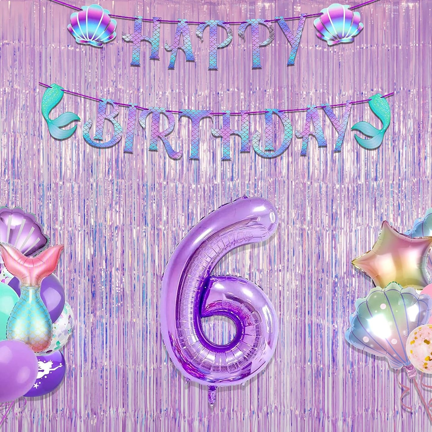 GREATRIL Iridescent Party Tinsel Fringe Backdrop Decorations - Holographic Foil Streamers Curtain for Mermaid/Under The Sea/Frozen/Ocean/Disco/Birthday Themed 3.2ft x 6.5ft - 2 PCS