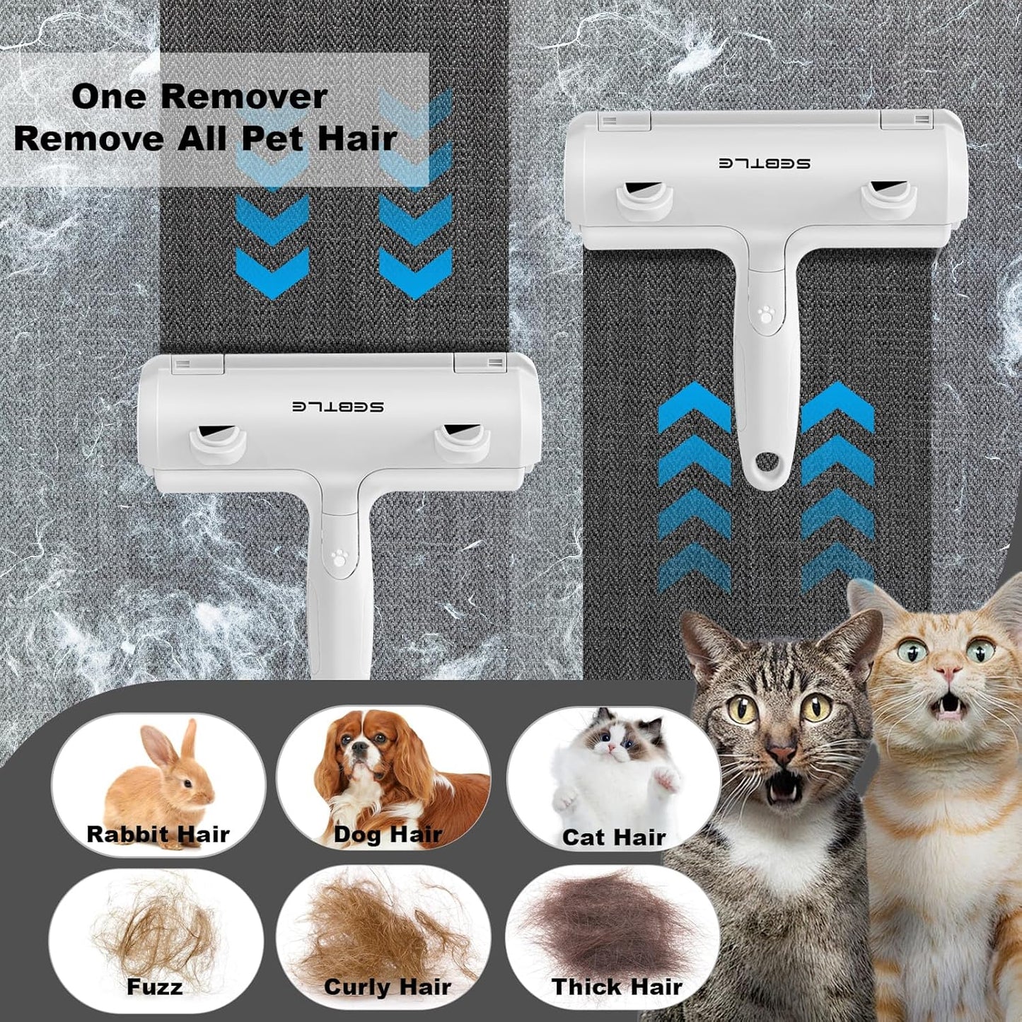 Sebtle Pet Hair Remover Roller,Reusable Animal Hair Removal Brush for Dogs and Cats,Lint Remover Easy to Clean Pet Fur from Carpet,Sofa,Bedding,Furniture and Rugs-Grey