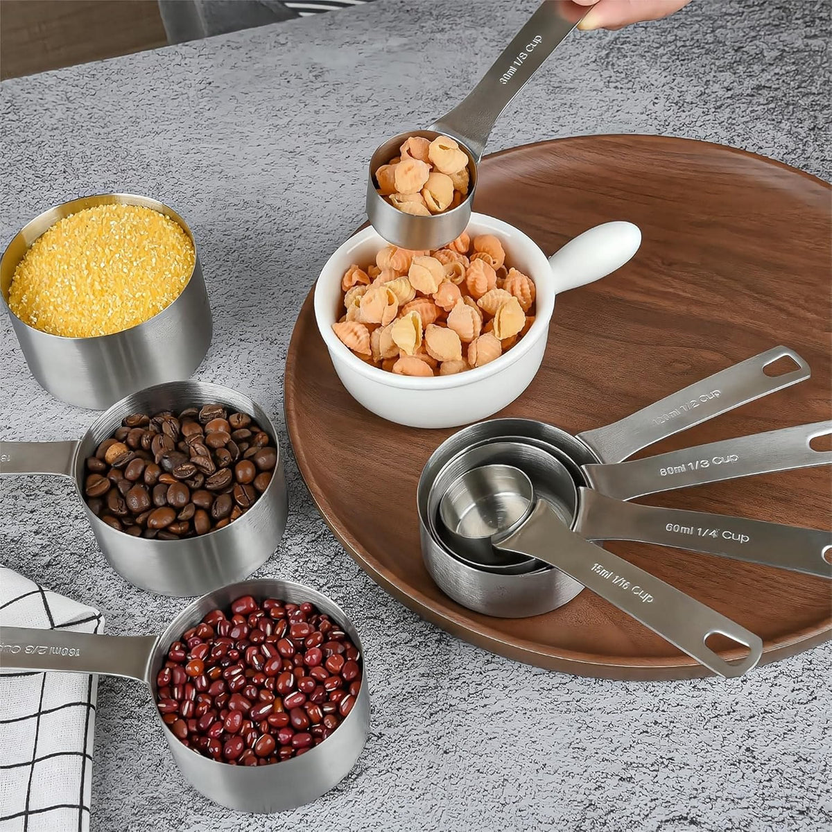 Smithcraft Measuring Cups and Spoons Set 18, Stainless Steel Measuring Cups and Spoons Set, 18/8(304) Steel Heavy Duty 8 Measuring Cups & 9 Measuring Spoons & 1 Stick for Kitchen & Baking Measuring - PuriLite