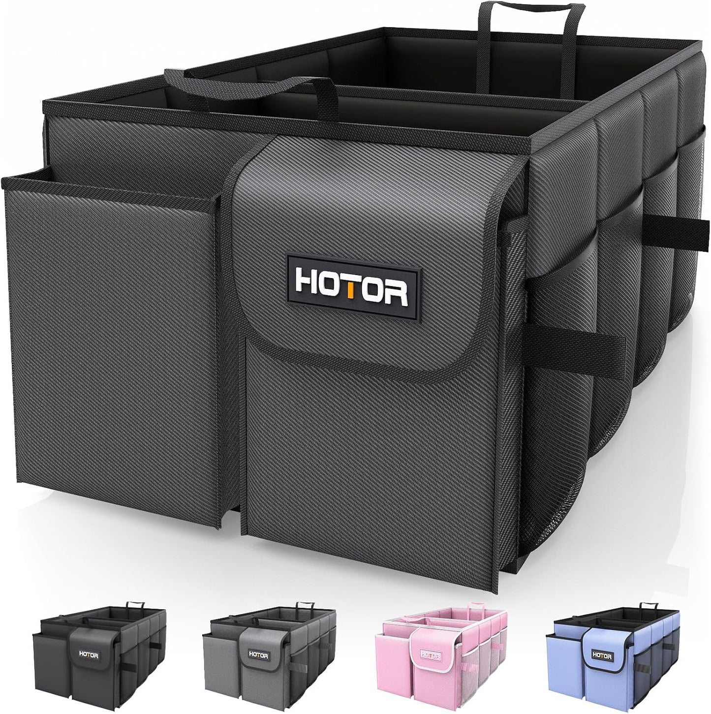 HOTOR Trunk Organizer - Car Organizer, Foldable Trunk organizer for SUVs & Sedans, Car Accessories, Tools, Sundries, 2 Compartments, Black