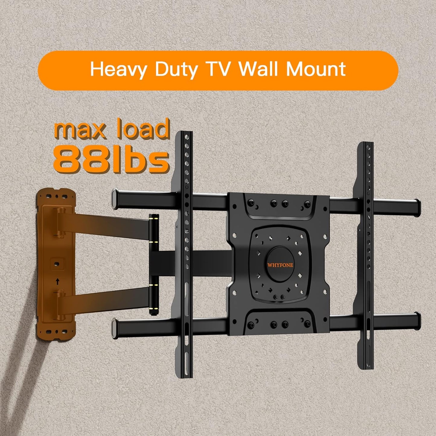 Corner TV Mount,Long Arm TV Wall Mount with 33inch Extension,Full Motion TV Wall Mount Swivel and Tilt Heavy Duty,90 Degree TV Mount,Fit 32-70''TV, Single Stud,Load 88lbs,Max VESA 600x400mm by WHYFONE