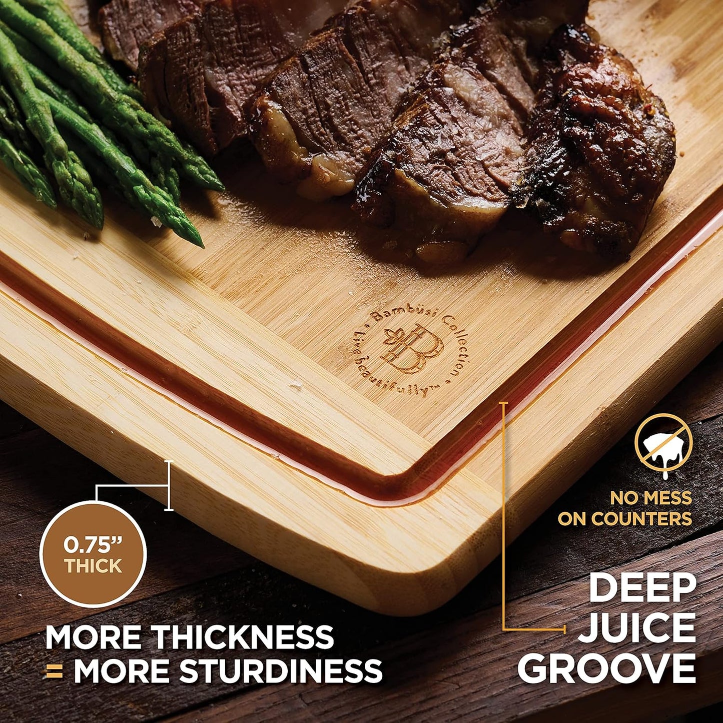 Bamboo Cutting Board Set - 3 Piece Wooden Cutting Board, 3 Assorted Sizes of Bamboo Wood Cutting Boards for Kitchen - Chopping Board for Food Prep, Chopping, Carving Meat, Fruits, Vegetables