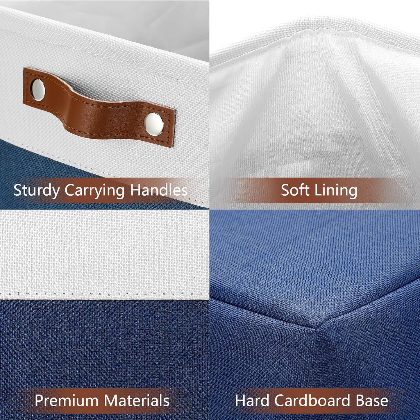 DULLEMELO Storage Baskets for Shelves, Fabric Collapsible Rectangular Storage Bins for Shelves, Closets, Nursery, Home, Office, Empty Gift Baskets (White&Teal)