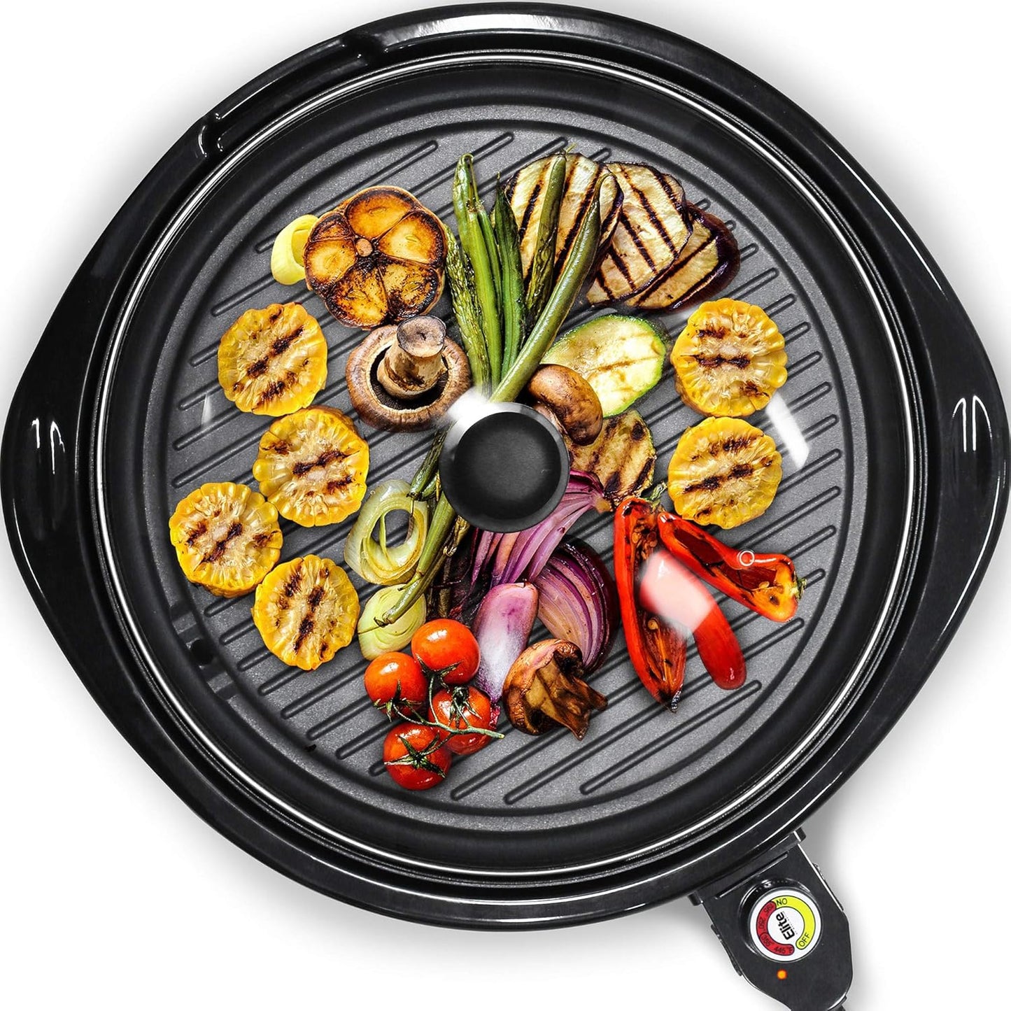 Elite Gourmet EMG6505G Smokeless Indoor Electric BBQ Grill with Glass Lid, Dishwasher Safe, PFOA-Free Nonstick, AdjCatable Temperature, Fast Heat Up, Low-Fat Meals Easy to Clean Design