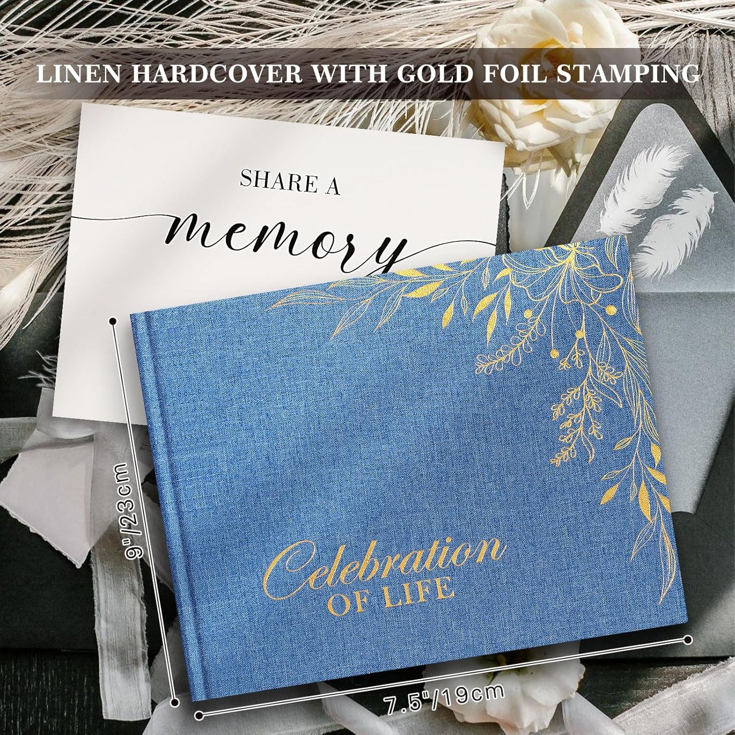 Lanpn Funeral Guest Book for Memorial Service, Linen in Loving Memory Registry Guest Book, Funeral Favors Sign in Books for Guests Celebration of Life Memory Book for Funeral with Table Sign, Black