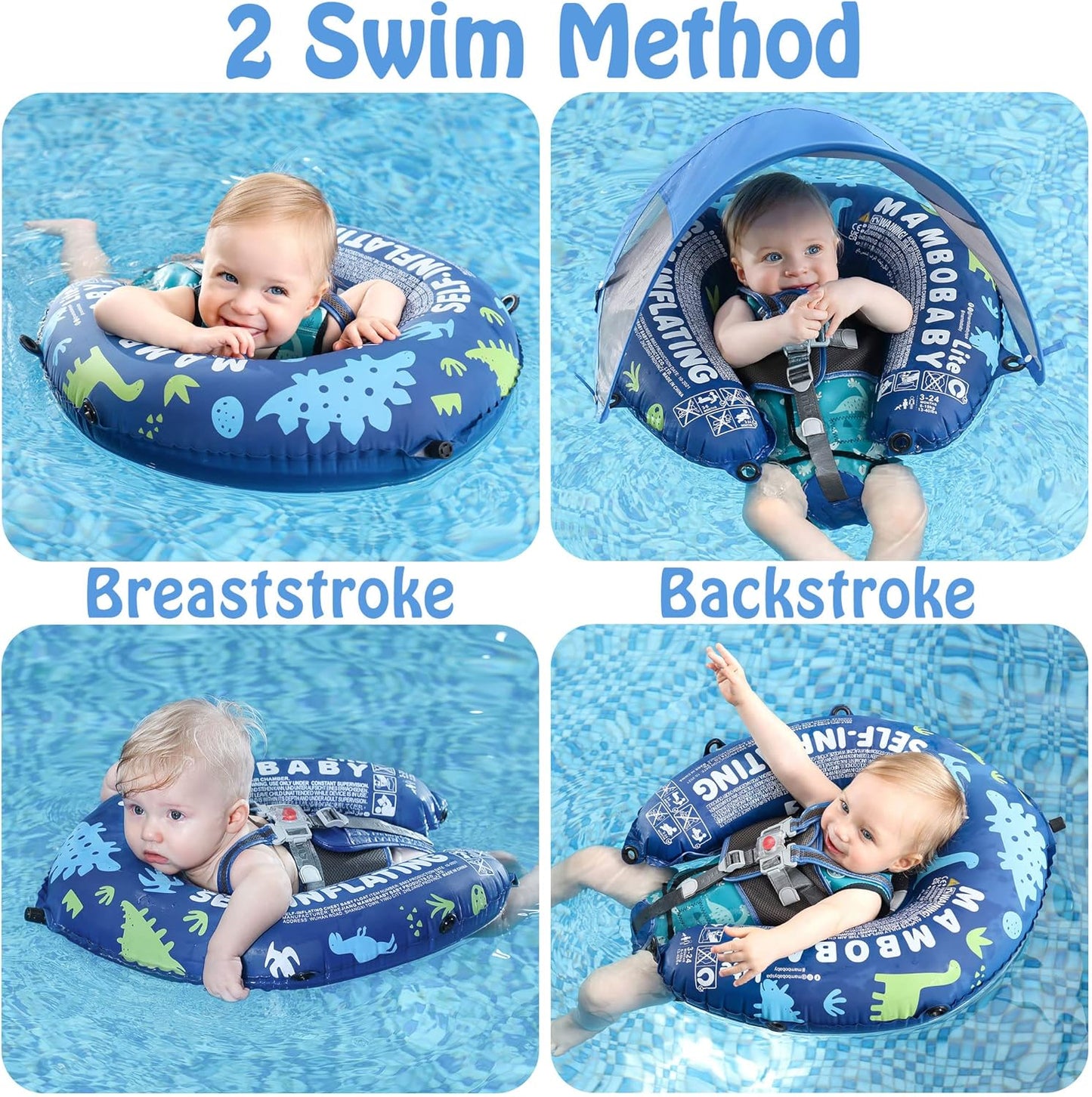 Mambobaby Baby Swim Float with Canopy, Non-Inflatable Solid Baby Float, Upgrade Soft Skin-Friendly Material Infant Swim Float