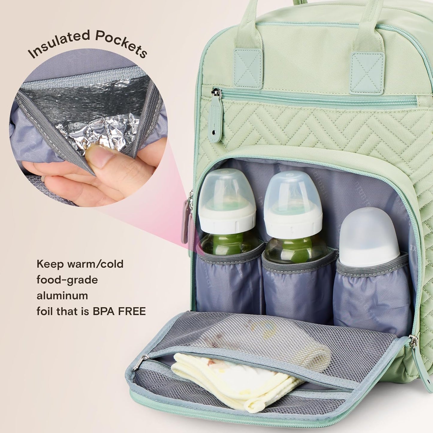 Diaper Bag Backpack, iniuniu Large Baby Bags with Diaper Pouch, Washable Changing Pad, Pacifier Case and Stroller Straps