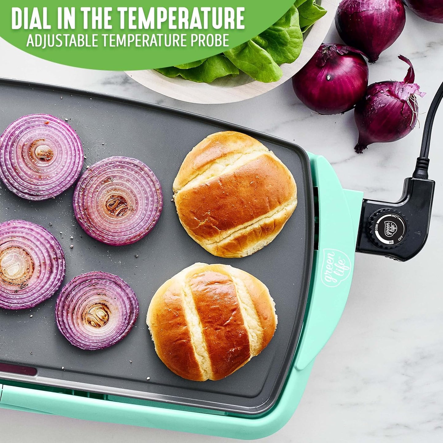 GreenLife Healthy Ceramic Nonstick, Extra Large 20" Electric Griddle for Pancakes Eggs Burgers and More, Stay Cool Handles, Removable Drip Tray, Adjustable Temperature Control, PFAS-Free, Soft Pink