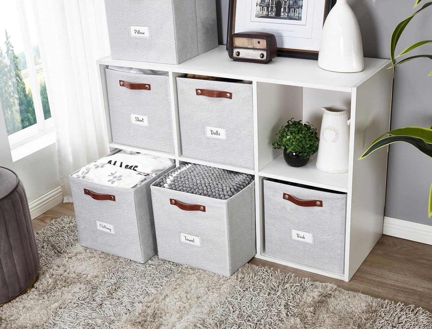 DECOMOMO Cube Storage Bin, Storage Cubes with Labels, Baskets for Shelves Kallax Linen Closet Organizers (Cube 10.5x11"/ 6pcs, Black)