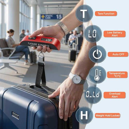 Digital Luggage Scale 110lb / 50kg Hanging Travel Scale with LCD Display, Overload Alert, Temperature Sensor, Portable Baggage Weight Scale