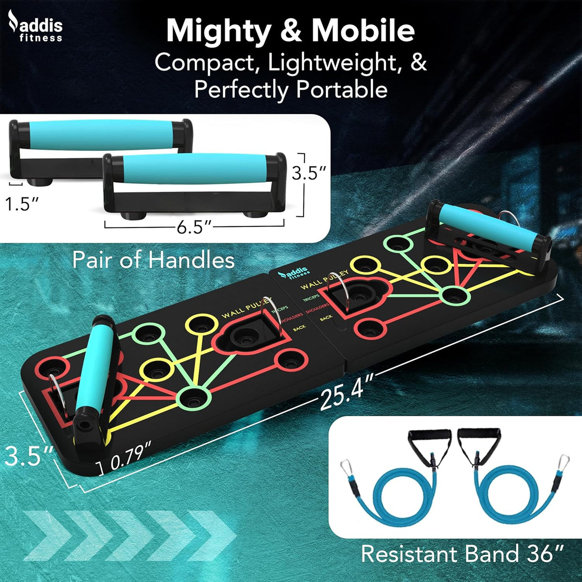 Push-Up Board with Tension Bands – 7-in-1 Portable & Foldable Push-Up System, Color-Coded Strength Training Board - PuriLite