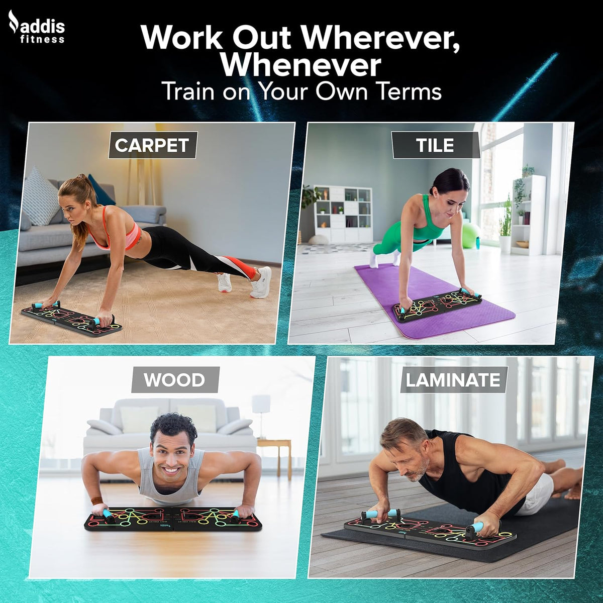Push-Up Board with Tension Bands – 7-in-1 Portable & Foldable Push-Up System, Color-Coded Strength Training Board - PuriLite
