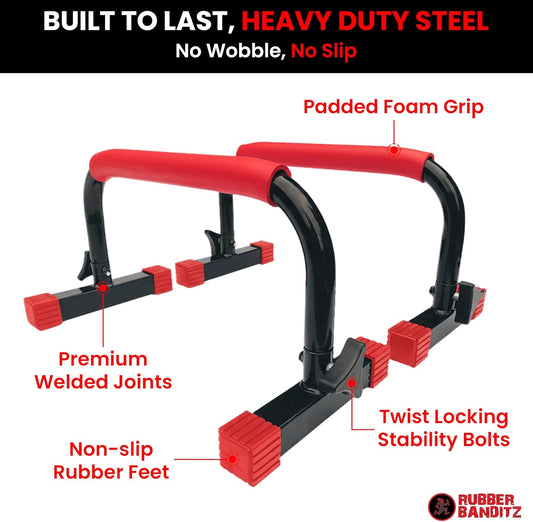 Rubberbanditz Parallettes & Parallel Bars – Heavy-Duty Dip Station for Home Gym, L-Sit Bars & Calisthenics Equipment - PuriLite