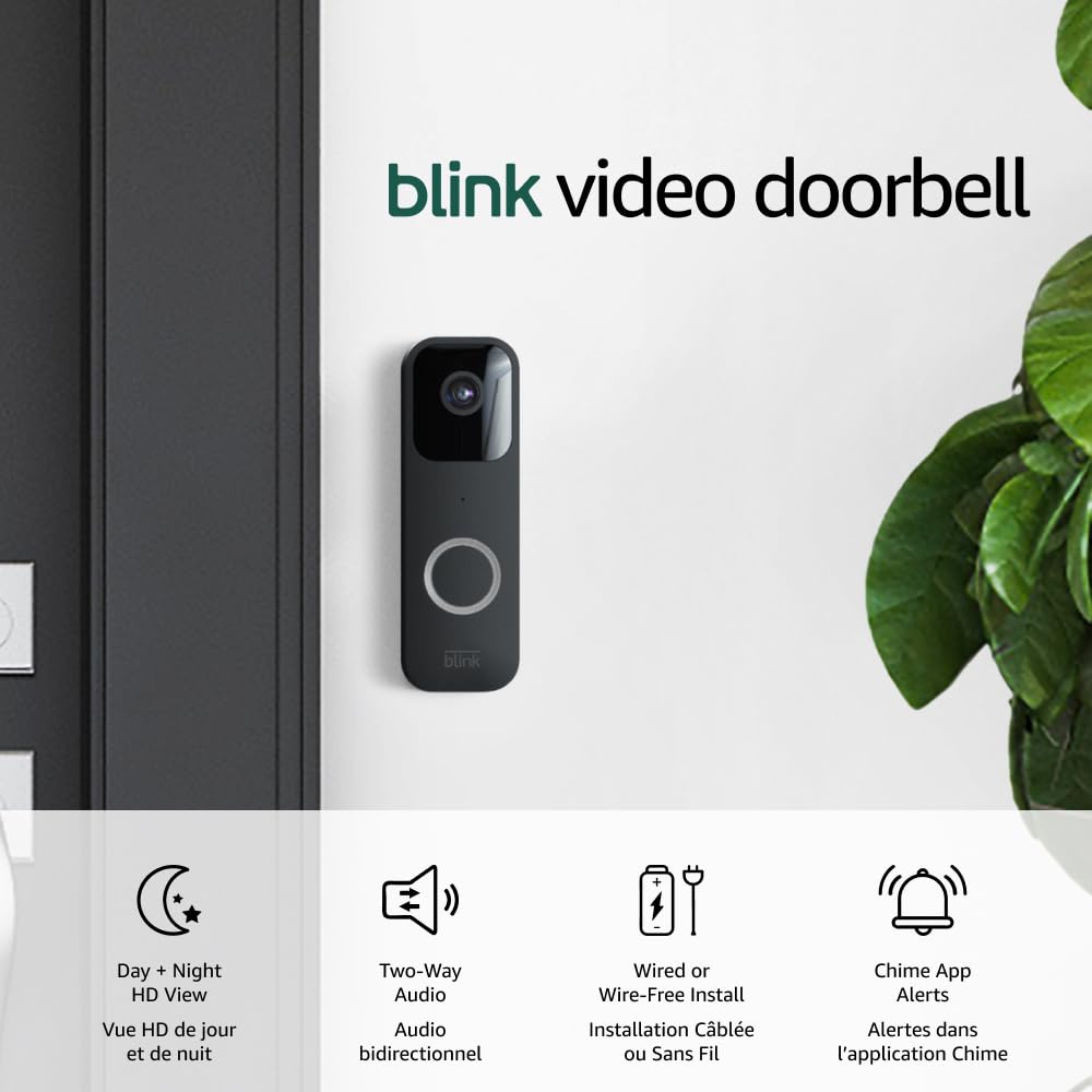 Blink Video Doorbell (newest model), Two-way audio, HD video, motion and chime app alerts, and Alexa enabled — wired or wire-free (Black)