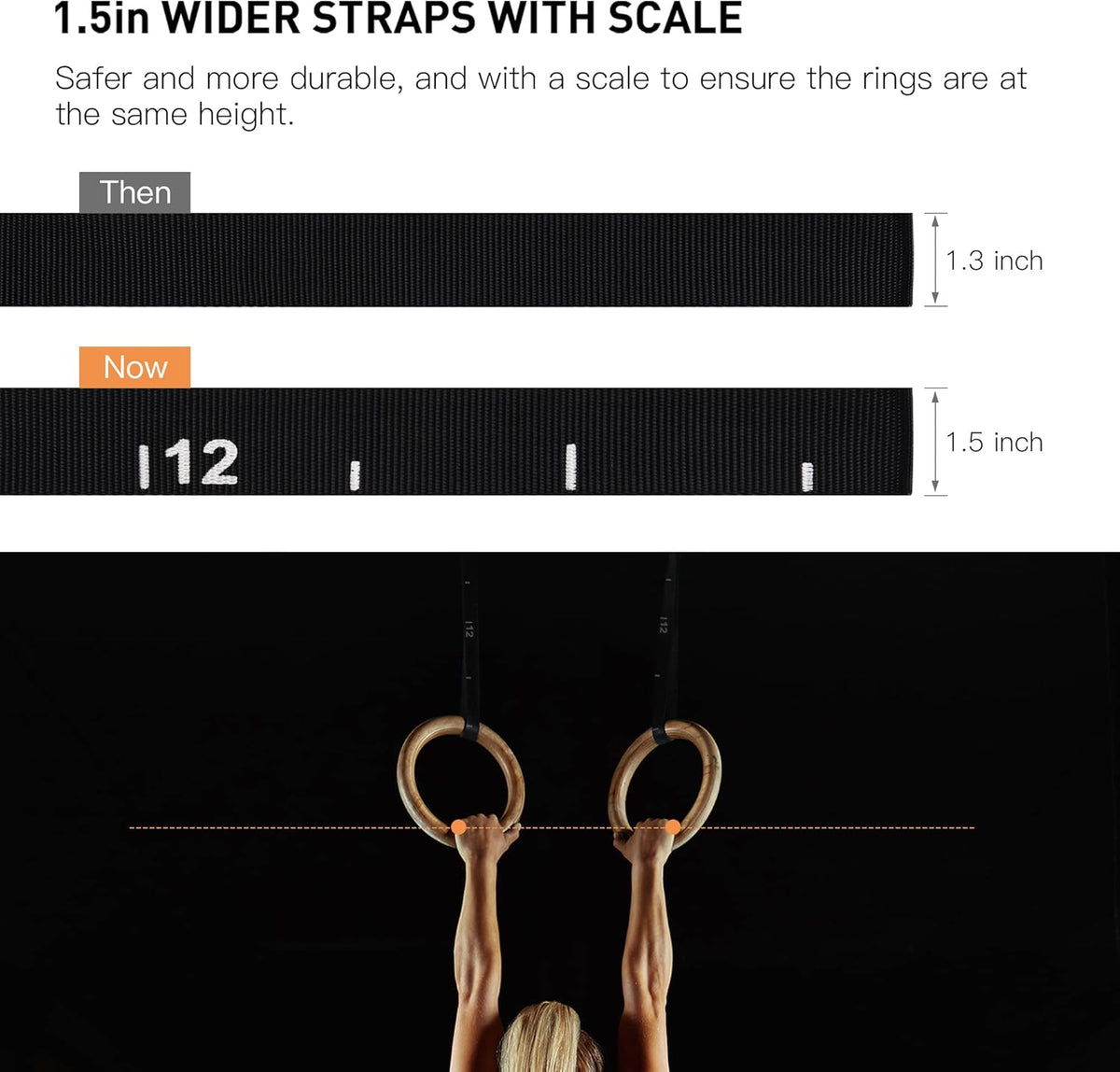 Wooden Gymnastics Rings – 1500lb Heavy-Duty Exercise Rings with Adjustable Cam Buckle Straps – Non-Slip Training Rings - PuriLite