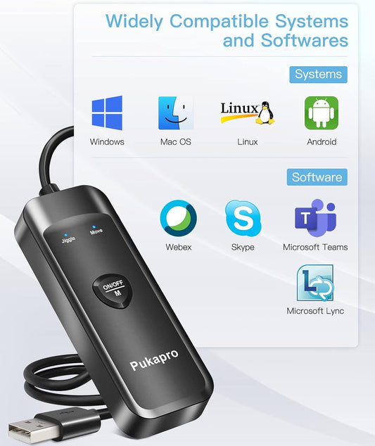 Pukapro Mouse Jiggler Undetectable USB Mouse Mover Driver-Free Automatic Mouse Sharker, Undetectable USB Mouse Giggler with ON/Off Switch Button, Plug & Play - Black - PuriLite