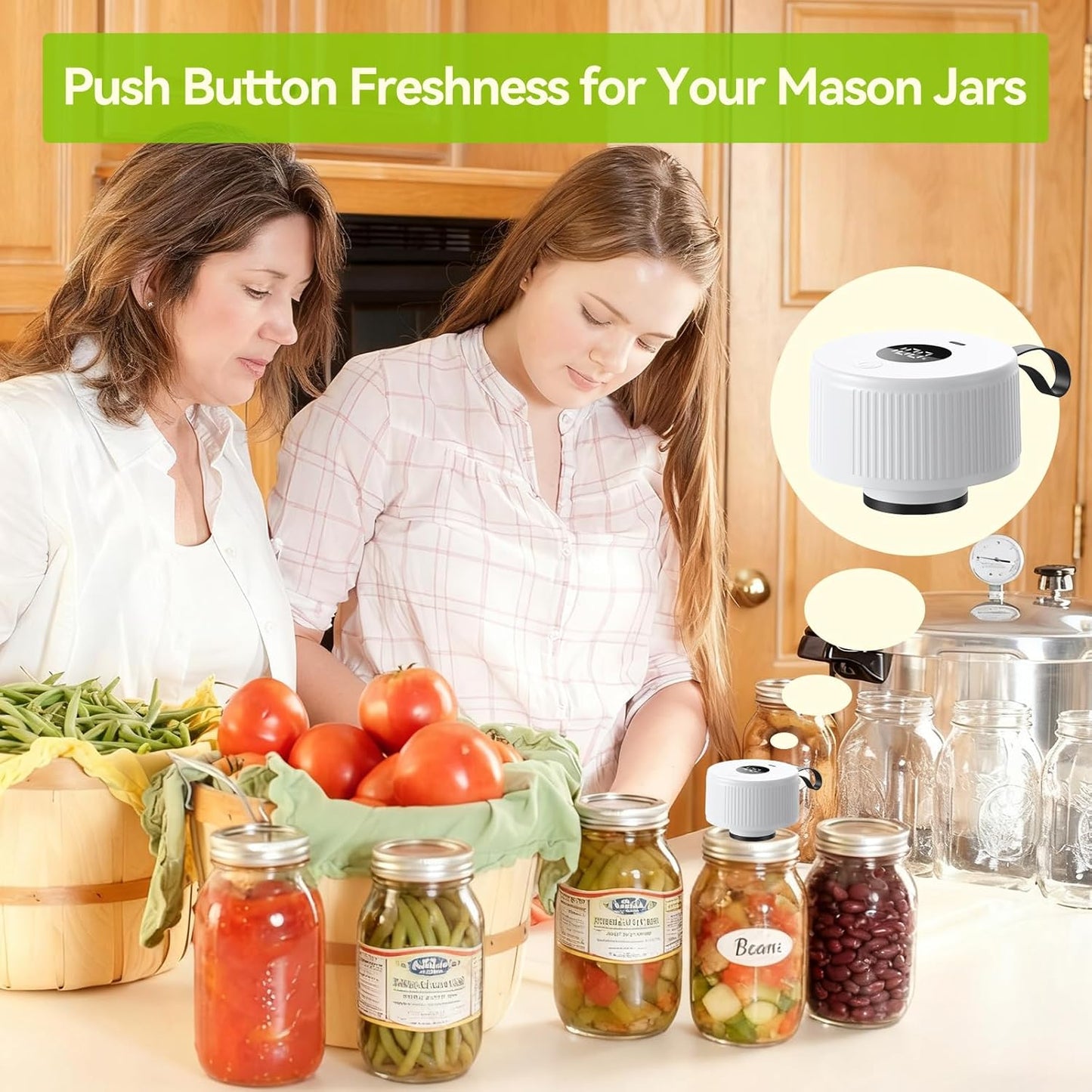 3-in-1 Electric Mason Jar Vacuum Sealer Kit, Food Preservation System for Jars, Containers and Bags, One-Touch Automatic Sealing for Kitchen Storage - PuriLite