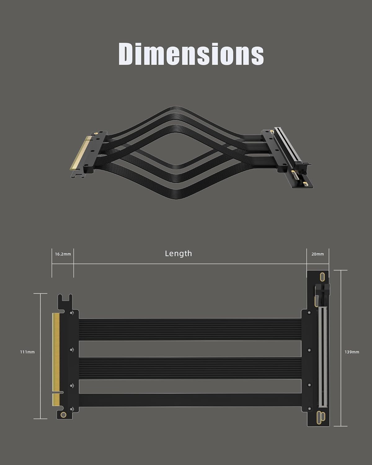 PCIe 5.0 x16 Riser Cable 200mm – 90° Right Angle GPU Extension for RTX 5090 / RTX 4090 / RX 9070 – Vertical GPU Mount Compatible