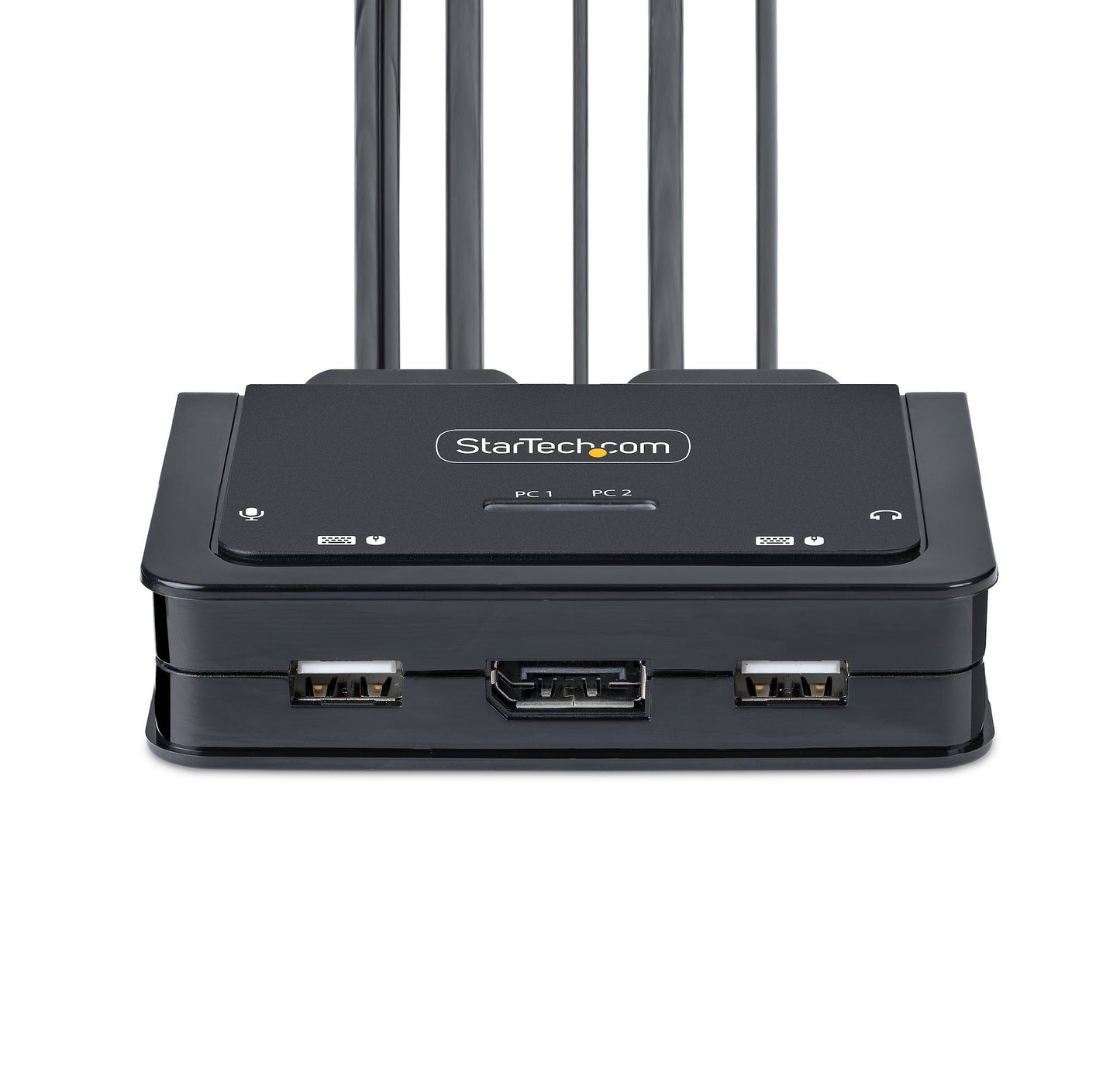 2-Port USB-C Cable KVM Switch, 4K 60Hz DisplayPort Output, Compact KVM with 4ft/1.2m USB Type-C/Audio Integrated Cables, Bus Powered - Remote Push-Button/Hotkey Switching