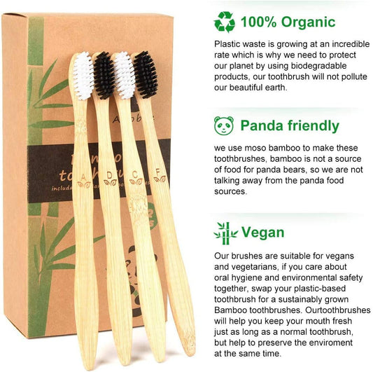 12 pack Bamboo Toothbrushes, Biodegradable Bamboo Toothbrush, BPA Free Soft Bristles Toothbrushes, Eco-Friendly Compostable Natural Wooden Toothbrush, Organic Charcoal Wood ToothBrushes (Black + White)