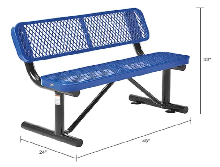 Global Industrial™ 4' Outdoor Steel Bench w/ Backrest, Expanded Metal, Blue