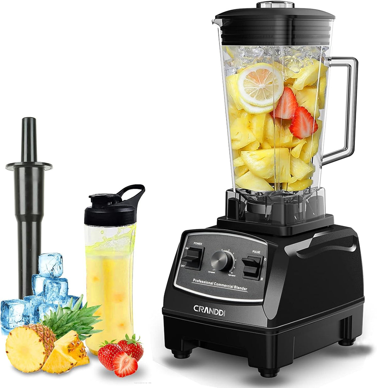 CRANDDI Professional Blender, 70oz Commercial Blender for Smoothies, 1500W Power Blender with 10 Speeds Control for Home, Self-Cleaning,YL-010 Black New - PuriLite